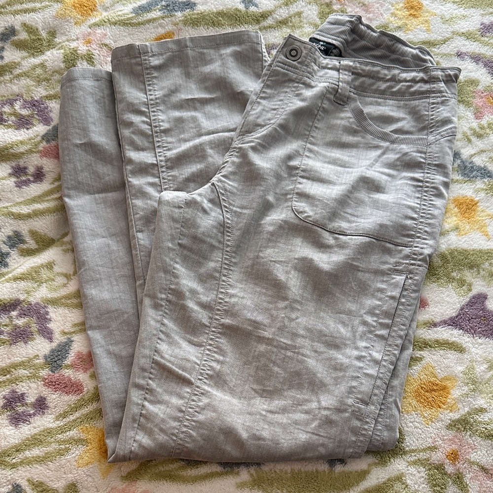 KUHL Light Gray Casual Linen-Blend Pants: Kuhlkurve Hiking Pant: Lightweight